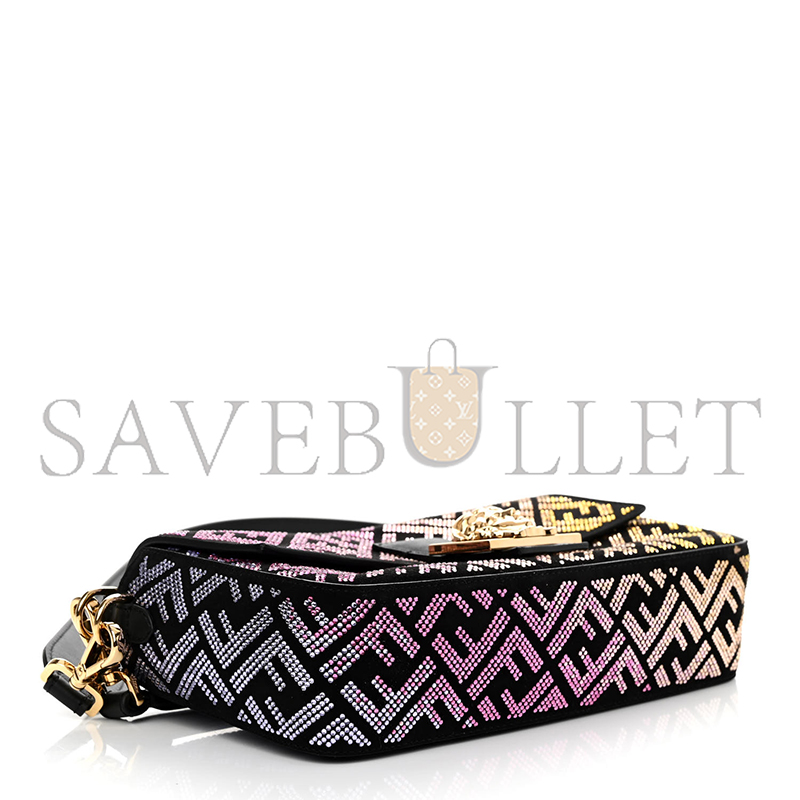 FENDI X VERSACE MAMMA BUCKET LEATHER X RHINESTONE SHOULDER BAG BLACK  (27*15*6cm)